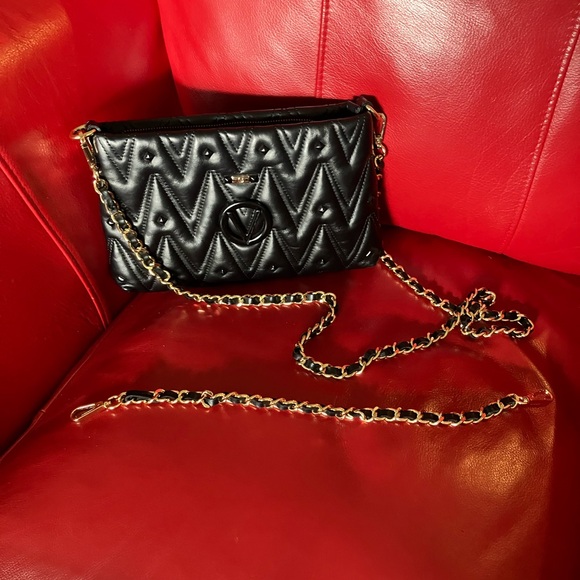 Valentino By Mario Valentino Handbags - Valentino By Mario Valentino Black Quilted Crossbody Bag with Gold Chain